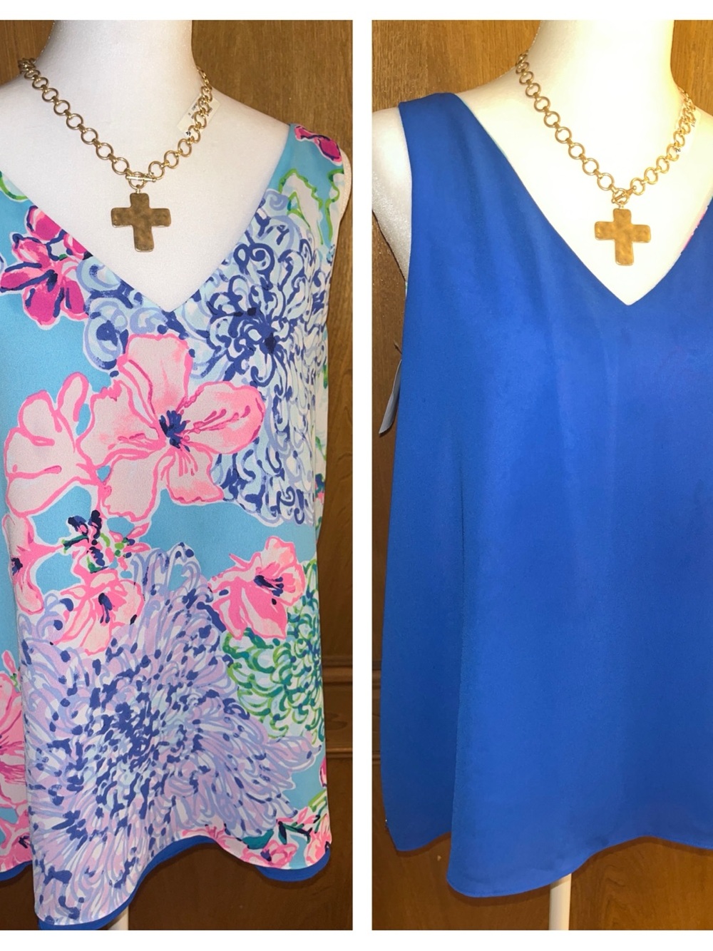 Sz S/M Lilly Pulitzer Florin Reversible Tank Top in Royal Blue and Floral